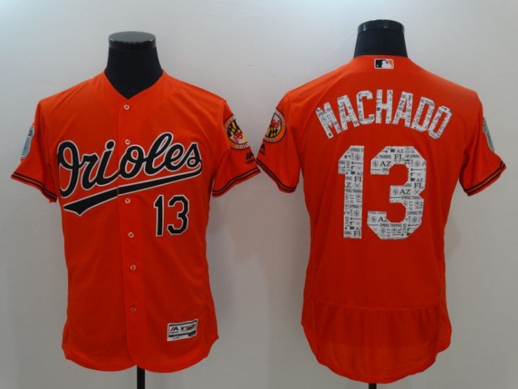 Men Baltimore Orioles 13 Manny Machad Orange 2017 Spring Training MLB Jerseys